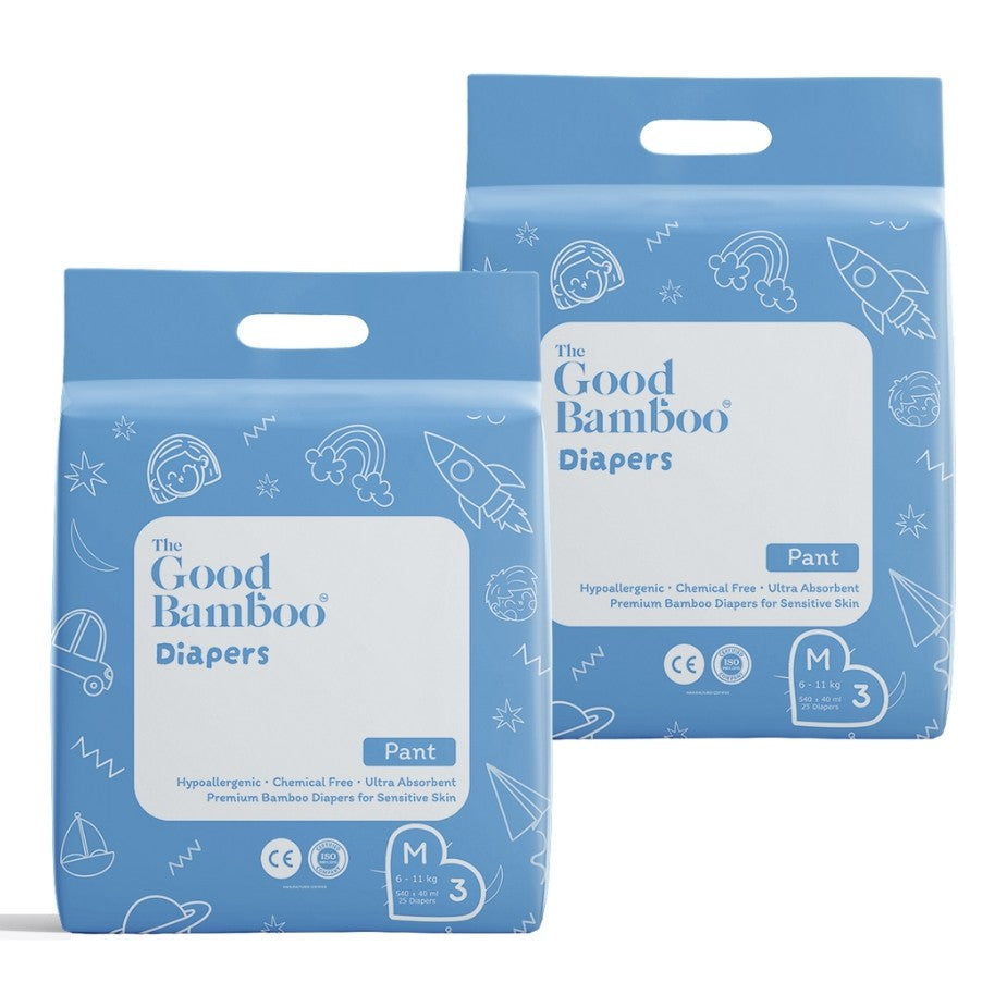 Bamboo Pant Diapers - MEDIUM (6-11 kgs) - 25 Diapers