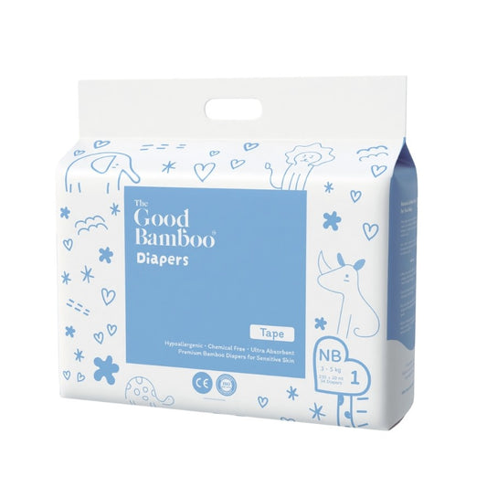 Bamboo Diapers - XS Size/NEW BORN (3-5 Kgs) - Tape Style - 34 Diapers