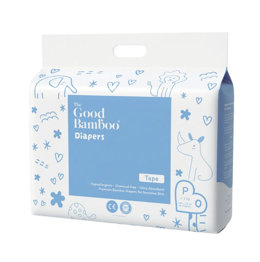 Bamboo Diapers - XXS/PREEMIE Diapers ( <3 Kgs) - Tape Style - 40 Diapers